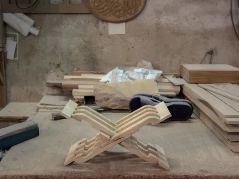 Timber joinery detail on a workshop bench